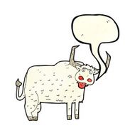cartoon hairy cow with speech bubble N4