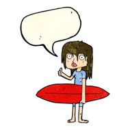 cartoon surfer girl with speech bubble N8