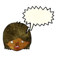 cartoon happy female face with speech bubble N64