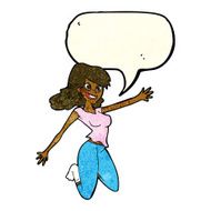 cartoon jumping woman with speech bubble N3