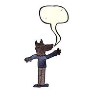 cartoon waving wolf with speech bubble N3
