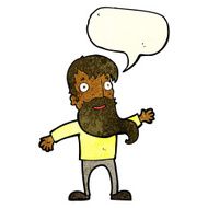 cartoon man with beard waving speech bubble N4