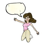 cartoon jumping woman with speech bubble N4