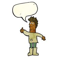 cartoon positive thinking man in rags with speech bubble N4