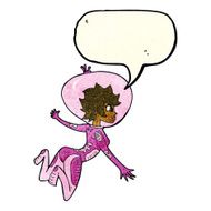 cartoon space woman with speech bubble N10