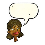 cartoon happy female face with speech bubble N71