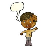 cartoon boy with growth on head speech bubble N13