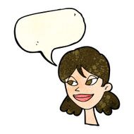 cartoon happy female face with speech bubble N73