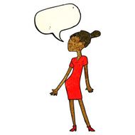 cartoon woman in dress with speech bubble N15