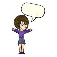 cartoon woman with open arms speech bubble N39