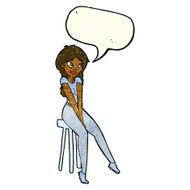 cartoon pretty girl on stool with speech bubble N2