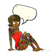 cartoon tattoo girl in swimsuit with speech bubble N3