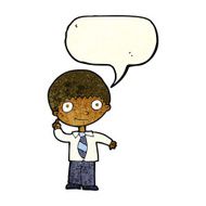 cartoon school boy with idea speech bubble N12