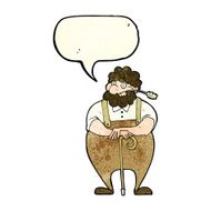 cartoon farmer leaning on walking stick with speech bubble N2