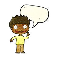 Cartoon happy boy with speech bubble N86