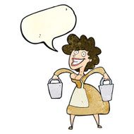 cartoon milkmaid carrying buckets with speech bubble N4