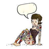 cartoon tattoo girl in swimsuit with speech bubble N4