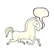 cartoon running white stallion with speech bubble N2