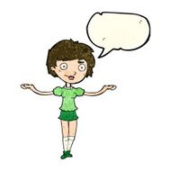 cartoon woman spreading arms with speech bubble N4