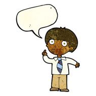 cartoon school boy with question speech bubble N4