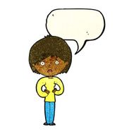 cartoon woman making Who Me? gesture with speech bubble N13