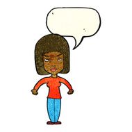cartoon woman shrugging shoulders with speech bubble N181