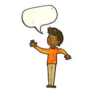 cartoon man waving with speech bubble N12