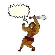 cartoon barbarian hero with speech bubble N3