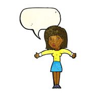 cartoon woman shrugging shoulders with speech bubble N182