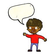 Cartoon happy boy with speech bubble N88