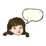 cartoon pretty female face with speech bubble N32