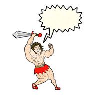 cartoon barbarian hero with speech bubble N4