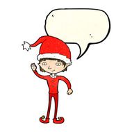 cartoon waving christmas elf with speech bubble N4