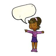 cartoon happy woman pointing with speech bubble N23
