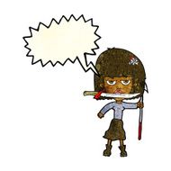 cartoon woman with knife and harpoon speech bubble N4