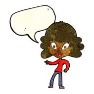 cartoon woman pointing with speech bubble N83