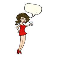 cartoon woman at party with speech bubble N8
