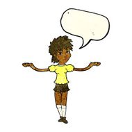 cartoon woman shrugging shoulders with speech bubble N186