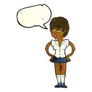cartoon tough woman with hands on hips speech bubble N4