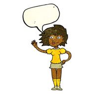 cartoon woman waving with speech bubble N126