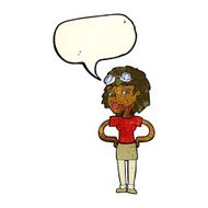 cartoon retro pilot woman with speech bubble N3