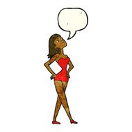 cartoon woman in party dress with speech bubble N4