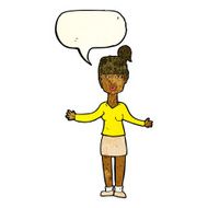 cartoon woman shrugging shoulders with speech bubble N188