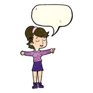 cartoon happy woman pointing with speech bubble N24