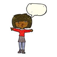 cartoon girl pointing with speech bubble N6