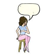 cartoon woman sitting on bar stool with speech bubble N6
