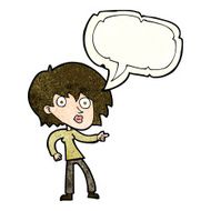 cartoon surprised woman pointing with speech bubble N4