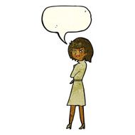 cartoon woman in trench coat with speech bubble N12