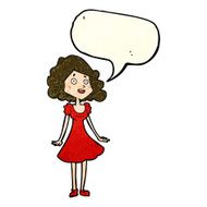 cartoon happy woman in dress with speech bubble N10