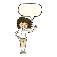 cartoon woman waving with speech bubble N127